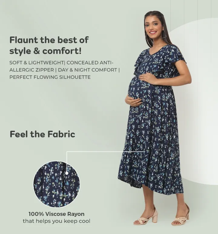 Nursing Midi Dress Navy Module 1